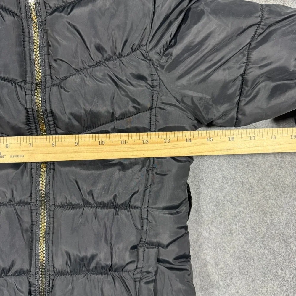 Juicy‎ Couture Kids Black Puffer Jacket Leopard Lining Faux Fur Hood Small 7/8